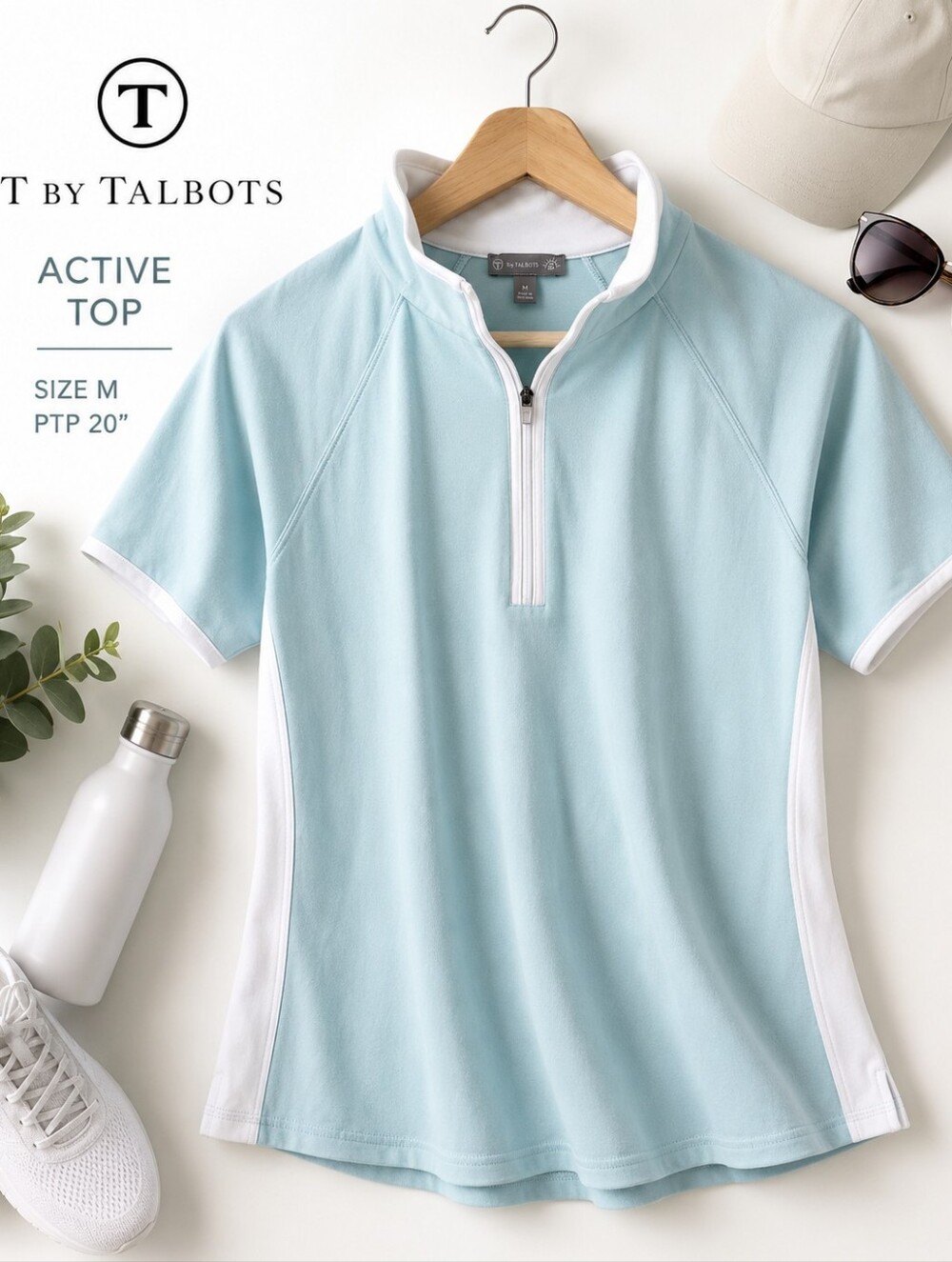 Talbots Women's Light Blue Active Zip-Front Top